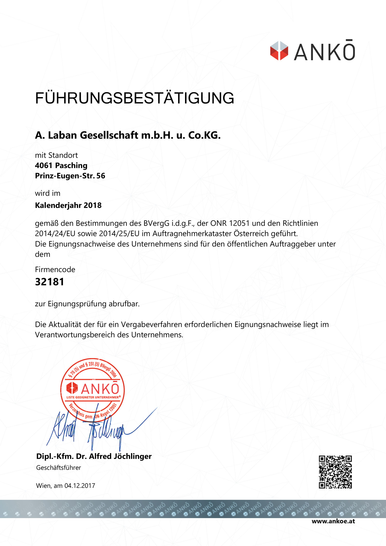 ANKÖ Führungsbestätigung